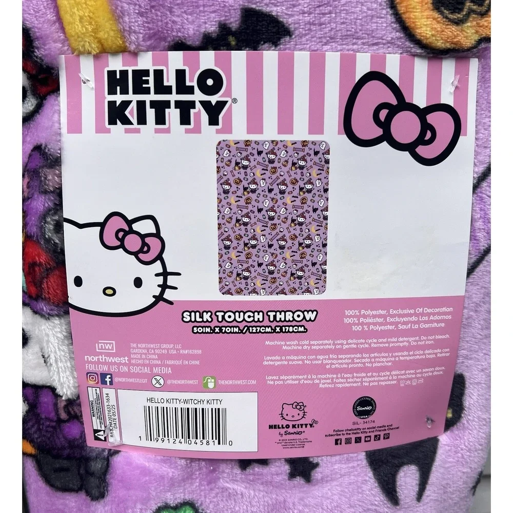 Hello Kitty Halloween Silk Touch Purple Throw Blanket Witchy Kitty 50 x 70 🎃